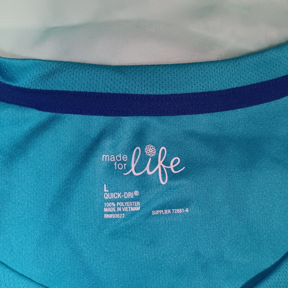 made for life Short Sleeve Tee in Turquoise with Navy Trim